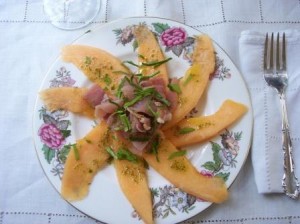Melon & Virginia Country Ham with Combava by S Rowand at Laughing Duck Gardens dot com